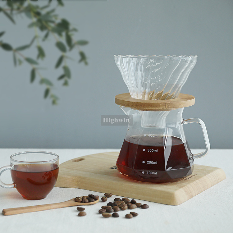 Highwin Sale Directly Diamond Shape Borosilicate Glass Pourover Brewing Set  Coffee Pouring Kettle