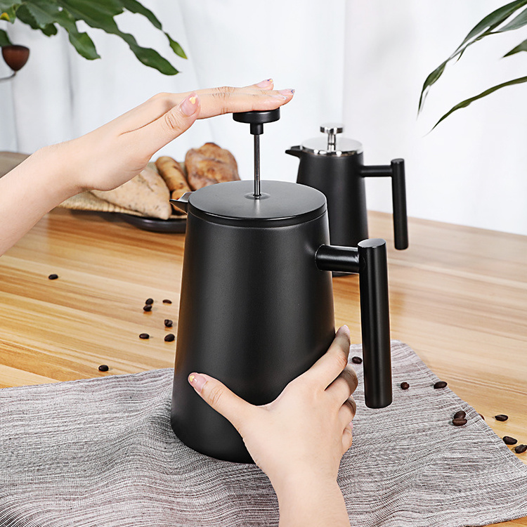 Durable Insulated Black Stainless Steel Double Wall Slanted Body Coffee Press Tea French Press