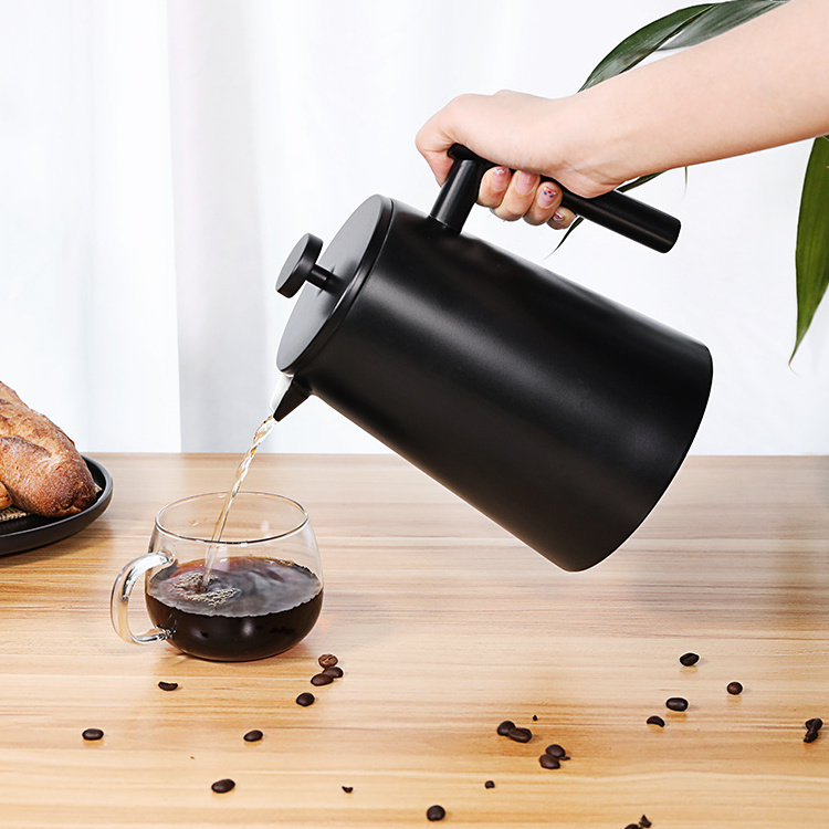 Durable Insulated Black Stainless Steel Double Wall Slanted Body Coffee Press Tea French Press