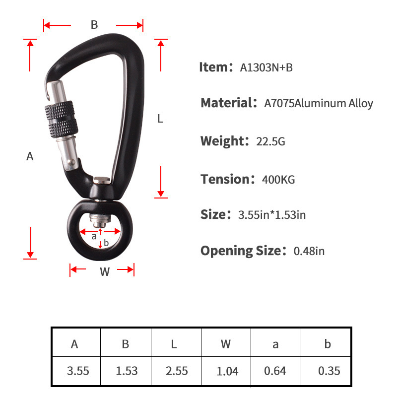 Rotary belt clip rotator carabiner small screw lock carabiner rotating hammock hanging clip pet collar hook