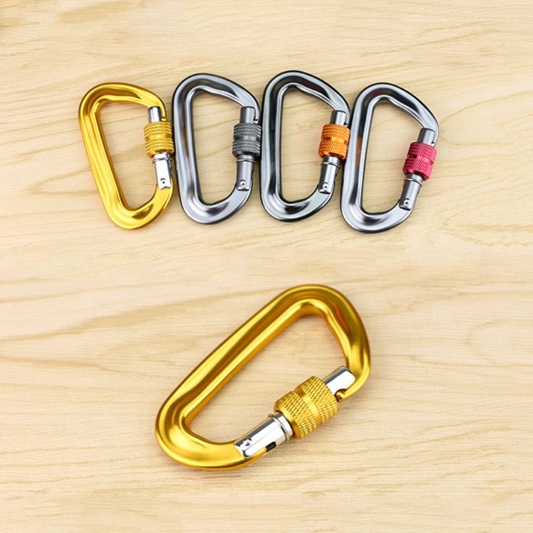 Factory Wholesale Locking Carabiner Climbing Carabiner CE Certified D Shape Screw Gate Aluminum Carabiner Hook