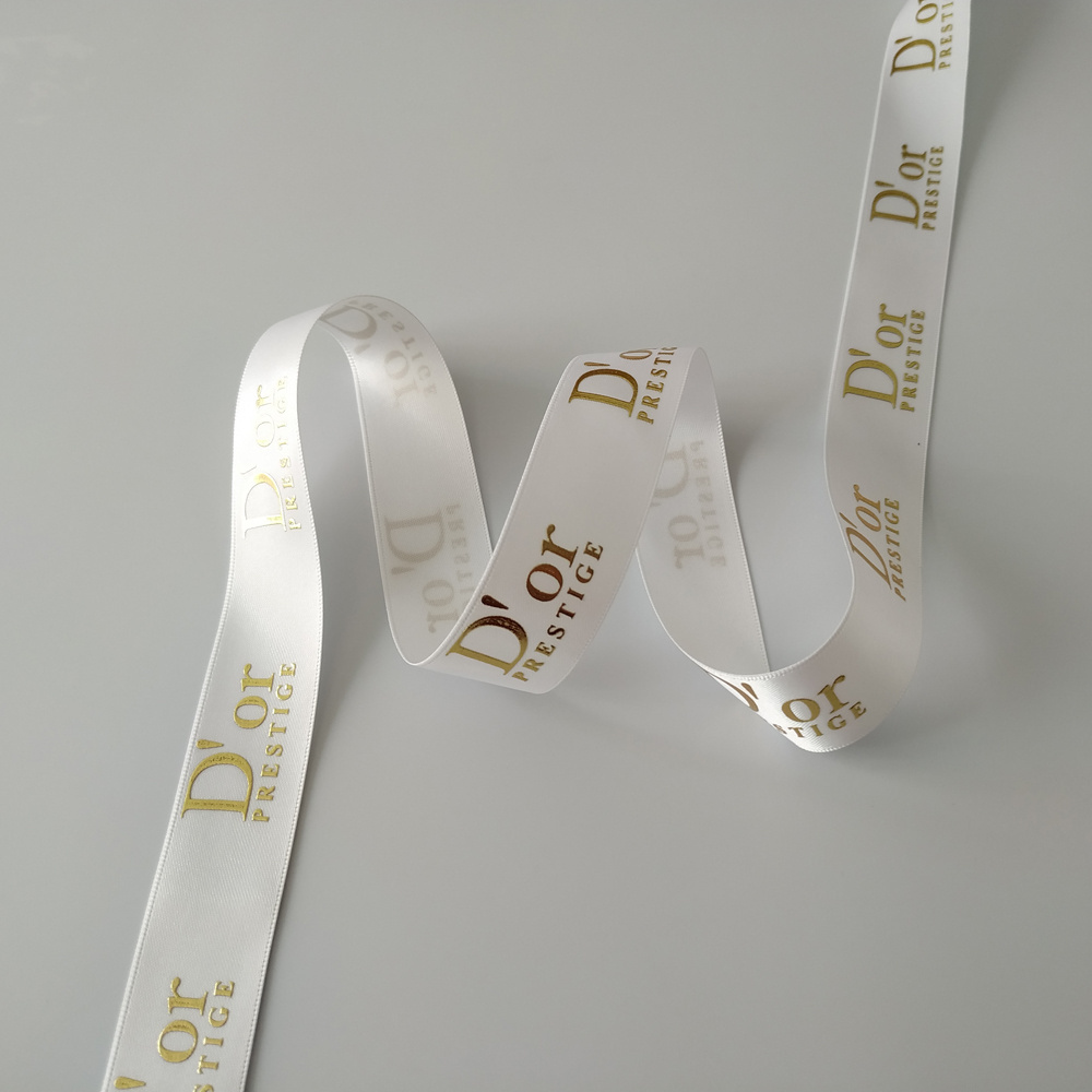 Custom gold foil printed 3d logo gift polyester satin ribbon