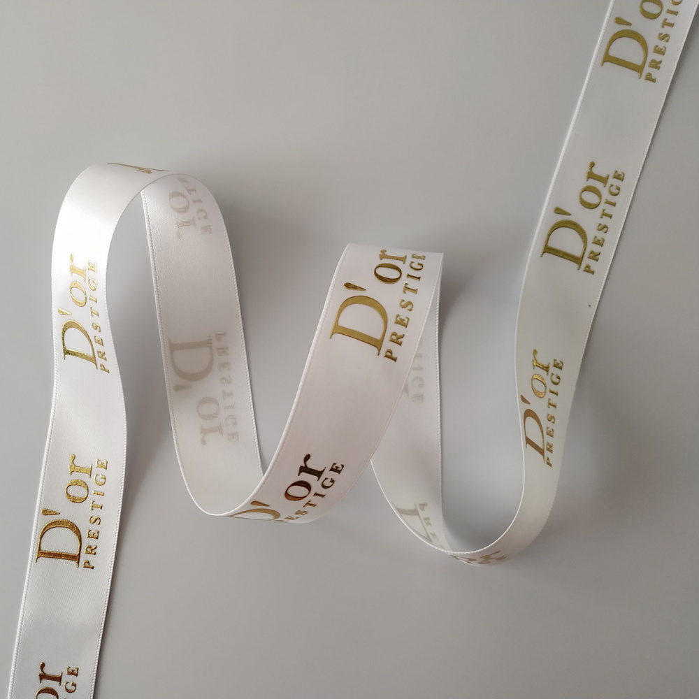 Custom gold foil printed 3d logo gift polyester satin ribbon