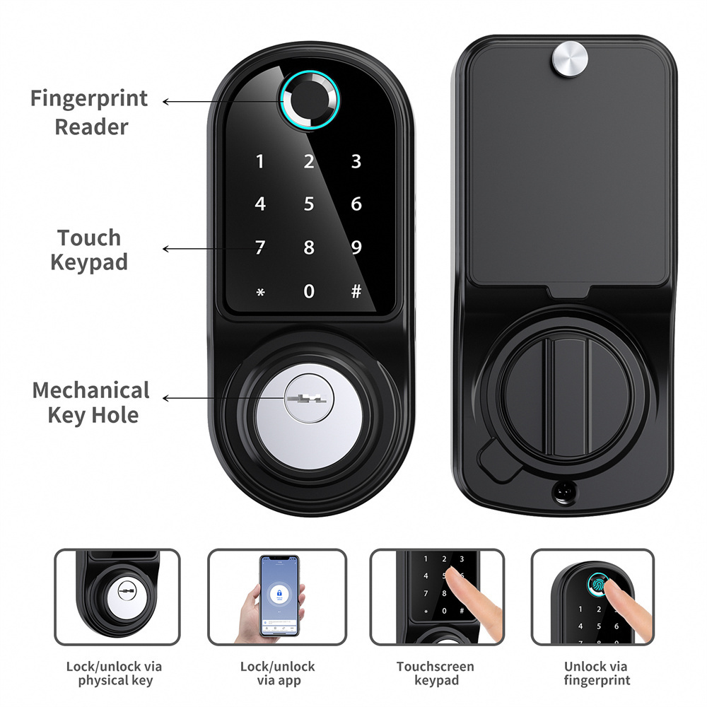 Touch Screen Panel Black Wifi Glass Digitizersmart Lock Keyless Hotel Apartment Smart Digital Door Lock USB Back-up Waterproof