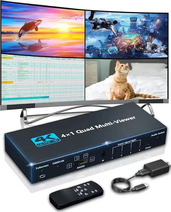 HG 4x1 Multi-viewer Switcher 4 in 1 Out 2160P HD MI Quad Screen Real Time Multiviewer Support Two Models Switching