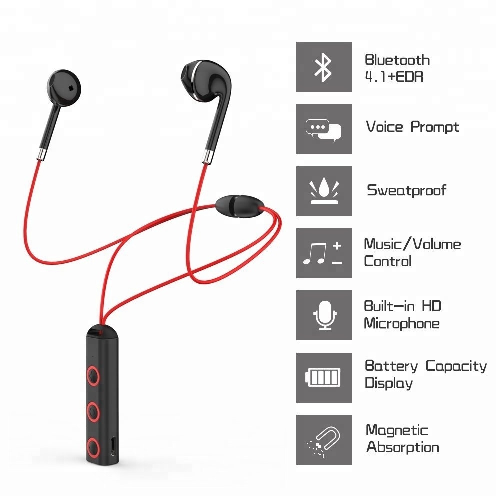 BT313 Small Sport headsets Fashion Design Stereo Sport Wireless Earphone Neckband Bluetooth Headphones with microphone