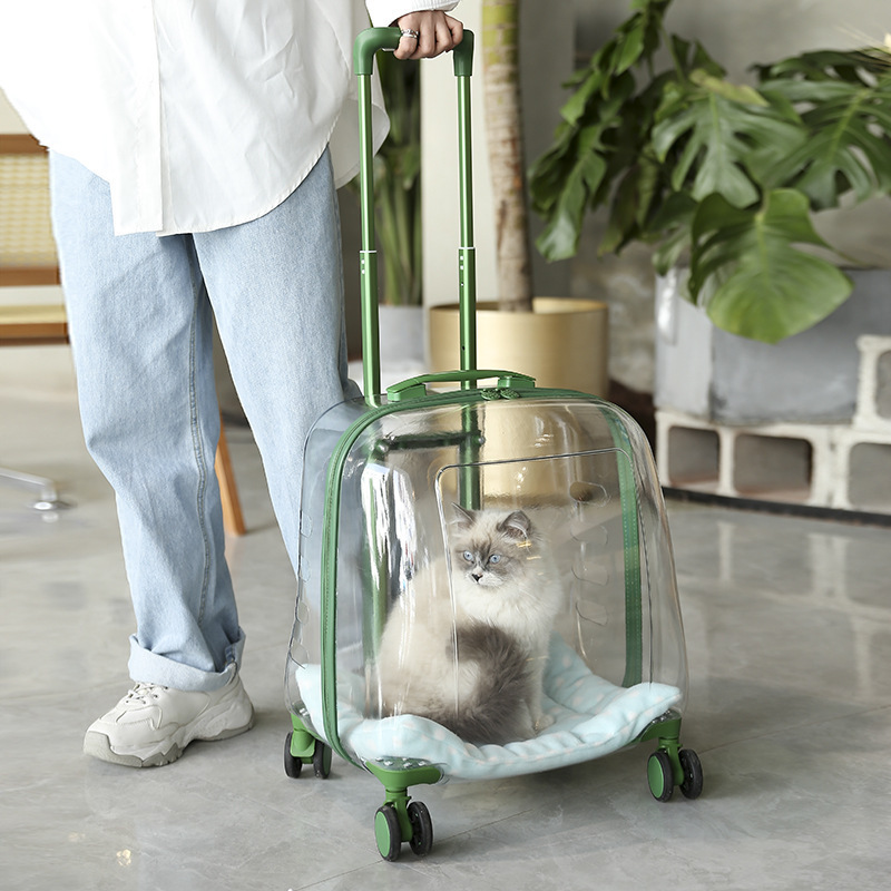 Pet Dog Trolley Backpack Case Space Capsule Dogs Cats Wheeled Pet Cart Full Transparent Pet Trolley Tote Bag