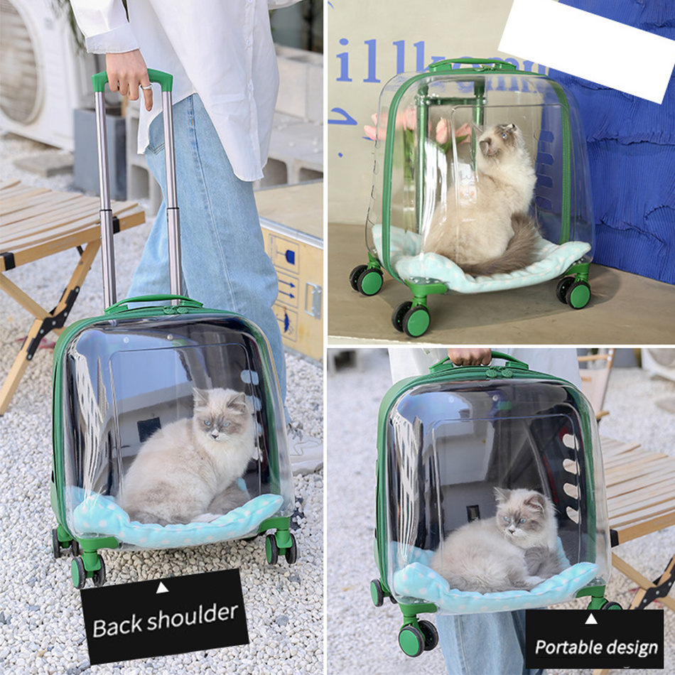 Pet Dog Trolley Backpack Case Space Capsule Dogs Cats Wheeled Pet Cart Full Transparent Pet Trolley Tote Bag