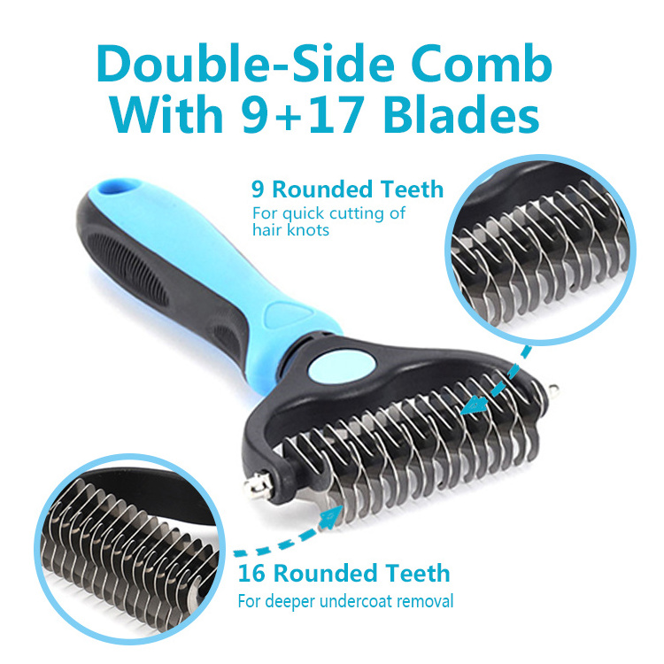 Wholesale Pet Hair Remover Brush Grooming Brush Double Sided Shedding and Dematting Undercoat Rake Comb for Dogs and Cats