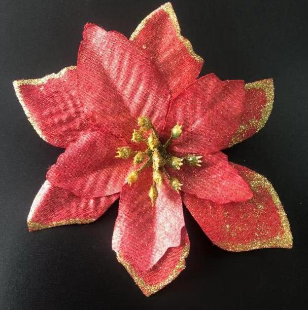 Wholesale Tree Wreaths Decor Ornament Red Glitter Artificial Christmas Poinsettia Flower