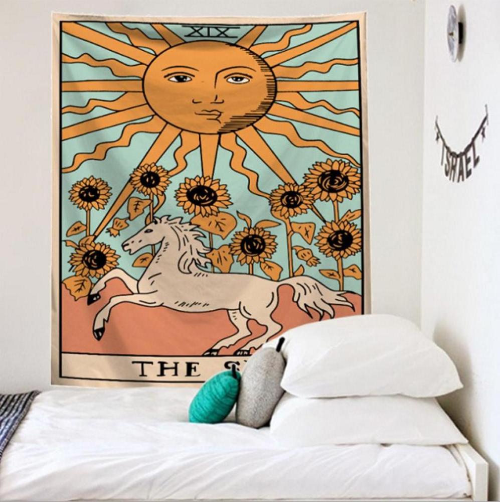 Mandala Tarot Tapestry Wall Hanging Moon Phase Change Tapestries Bedroom Decor Bedspread Throw Cover Sun Moon Wall Decor