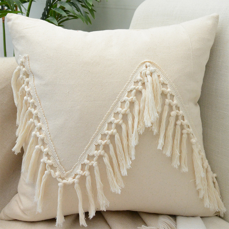 Bohemian Moroccan Cotton and Hemp Tassel Throw Pillow Cover ins Sofa Pillow Cushion Cover