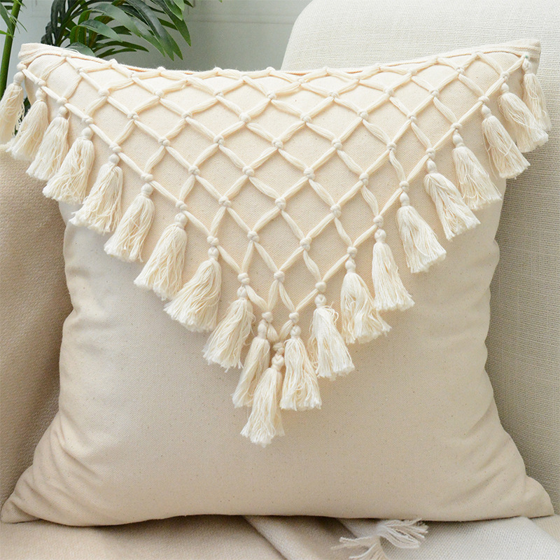 Bohemian Moroccan Cotton and Hemp Tassel Throw Pillow Cover ins Sofa Pillow Cushion Cover