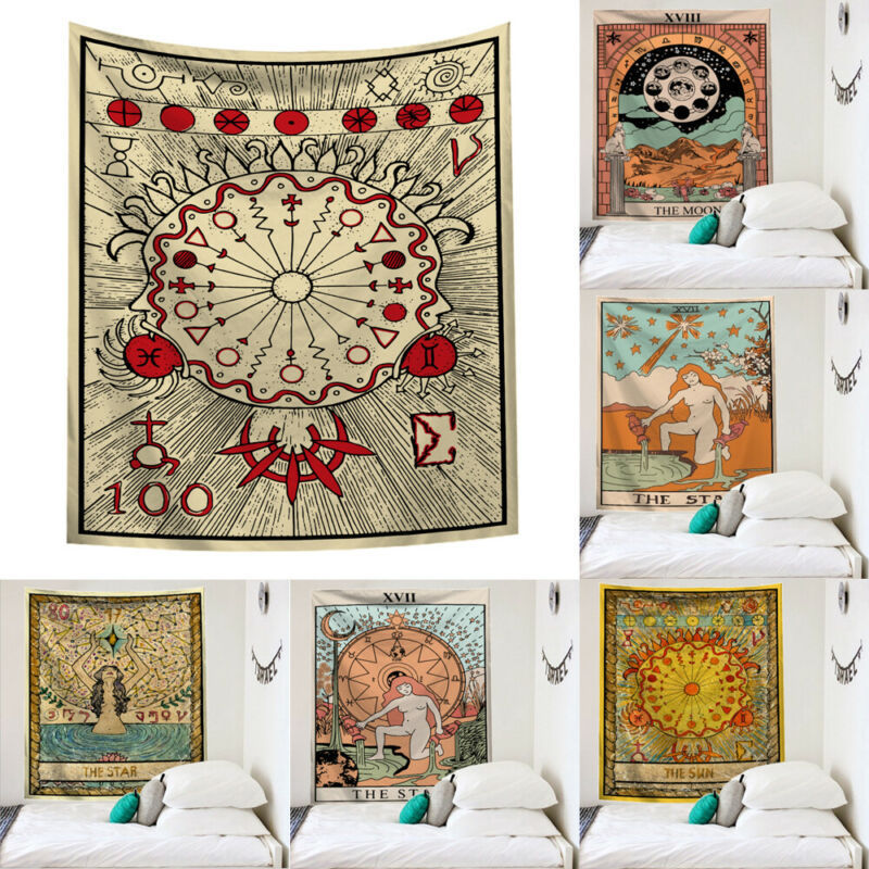 Mandala Tarot Tapestry Wall Hanging Moon Phase Change Tapestries Bedroom Decor Bedspread Throw Cover Sun Moon Wall Decor