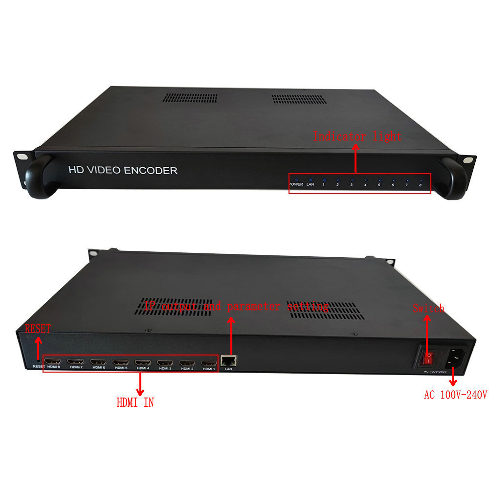 8-channel HD encoder H D M I to IP, H265/264 network encoder, livestreaming support RTMP