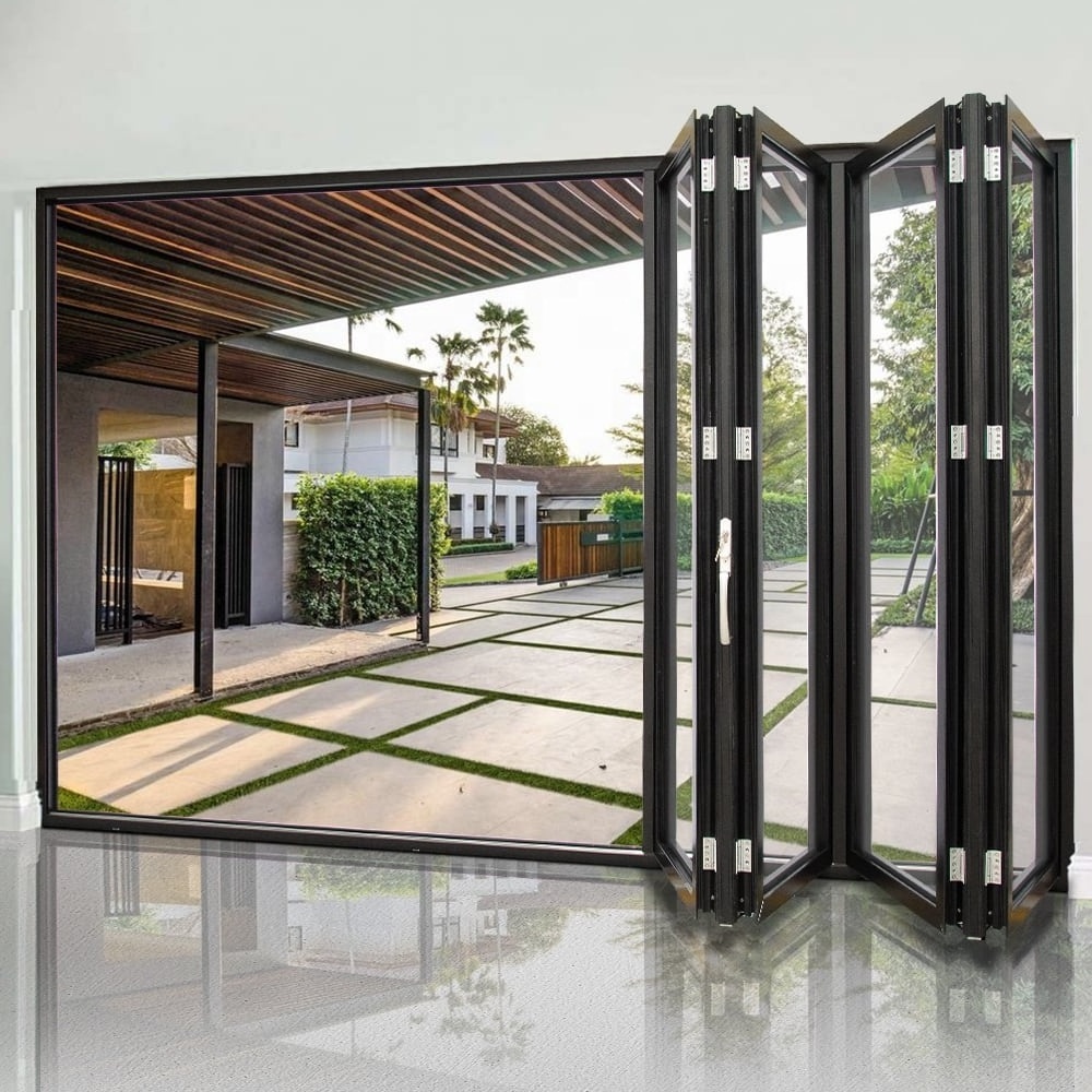 Modern High Aluminum Double Glass Accordion Large Big Bifold Long Bi Fold Sliding Exterior Main Entrance Patio Folding Door