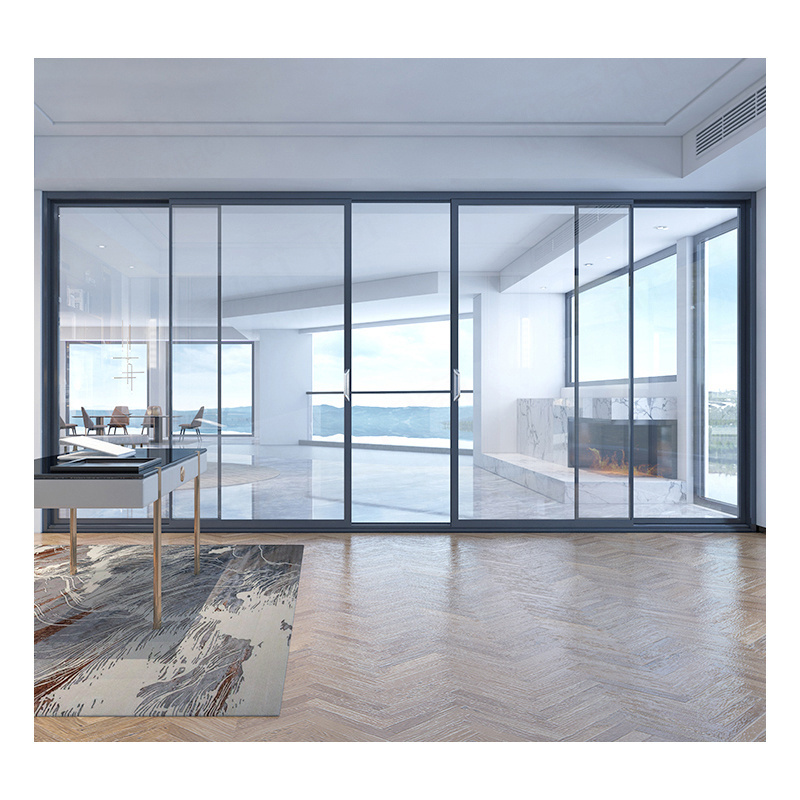 Hihaus new office home aluminum sliding trackless glass panel partition interior door