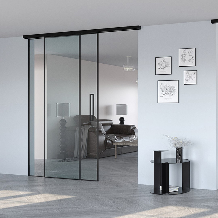 Hihaus new office home aluminum sliding trackless glass panel partition interior door