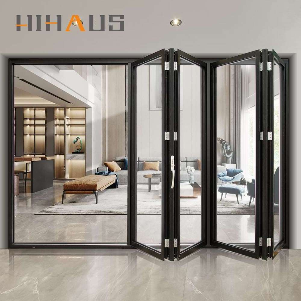 Modern High Aluminum Double Glass Accordion Large Big Bifold Long Bi Fold Sliding Exterior Main Entrance Patio Folding Door