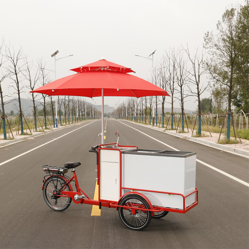 New electric stainless steel ice cream bike food cart cargo bicycle customizable for sale