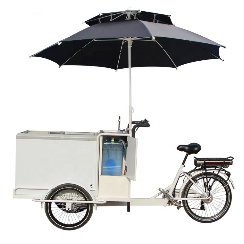 CE Certified High Quality Mobile Ice Cream Cart With Wheels Fast Food Big Freezer Ice Cream Bike With Umbrella