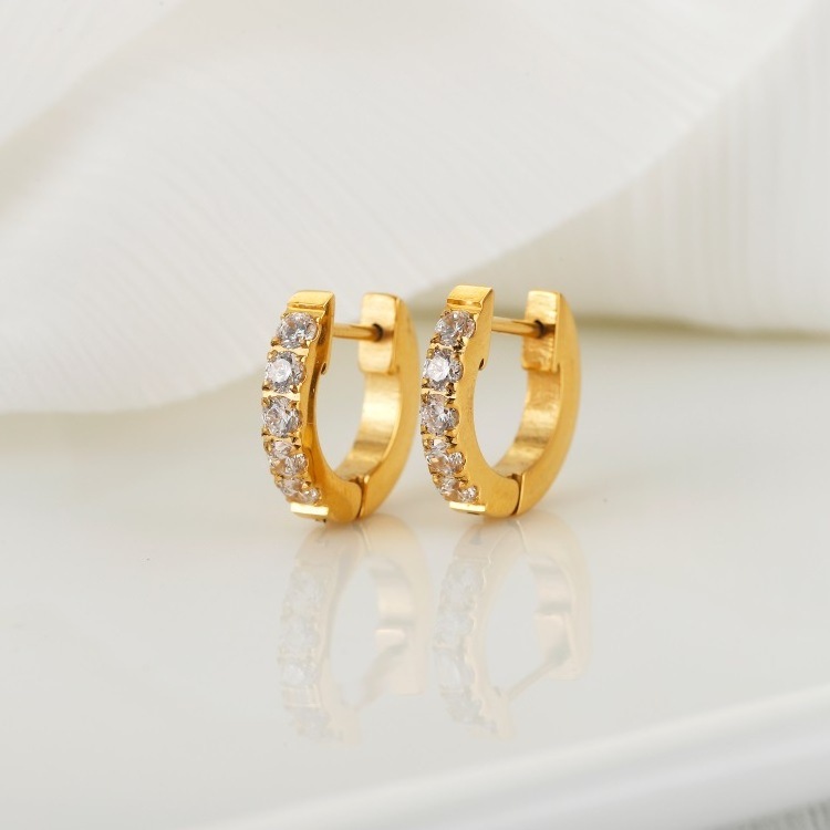 Non Tarnish PVD Jewelry Stainless Steel Small Hoop Earrings Gold Plated Cubic Zirconia Cuff Earrings Huggie Studs for Women