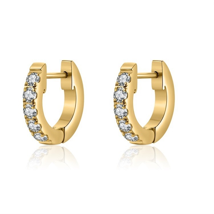 Non Tarnish PVD Jewelry Stainless Steel Small Hoop Earrings Gold Plated Cubic Zirconia Cuff Earrings Huggie Studs for Women