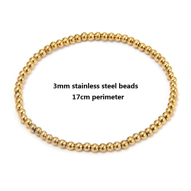 Tarnish Free Waterproof PVD Jewelry Stainless Steel Stretchy Gold Beads Adjustable Beaded Bracelets Women