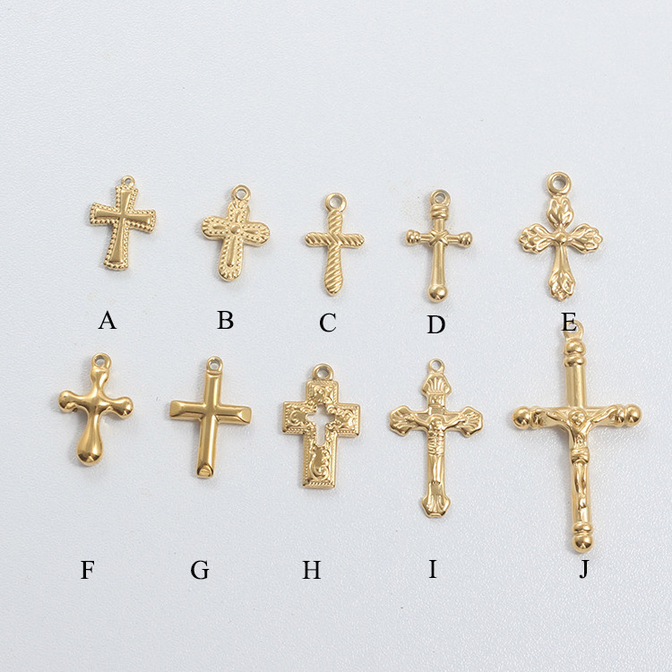 Wholesale Fashion Jewelry Making Supplies 18K Gold Stainless Steel Cross Charms Jesus Pendant Necklace