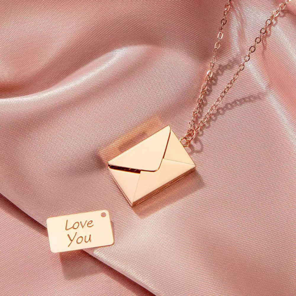 Stainless Steel Blank Engraved Lettering Pendant Gold Valentines Mothers Day Gifts Envelope Necklace