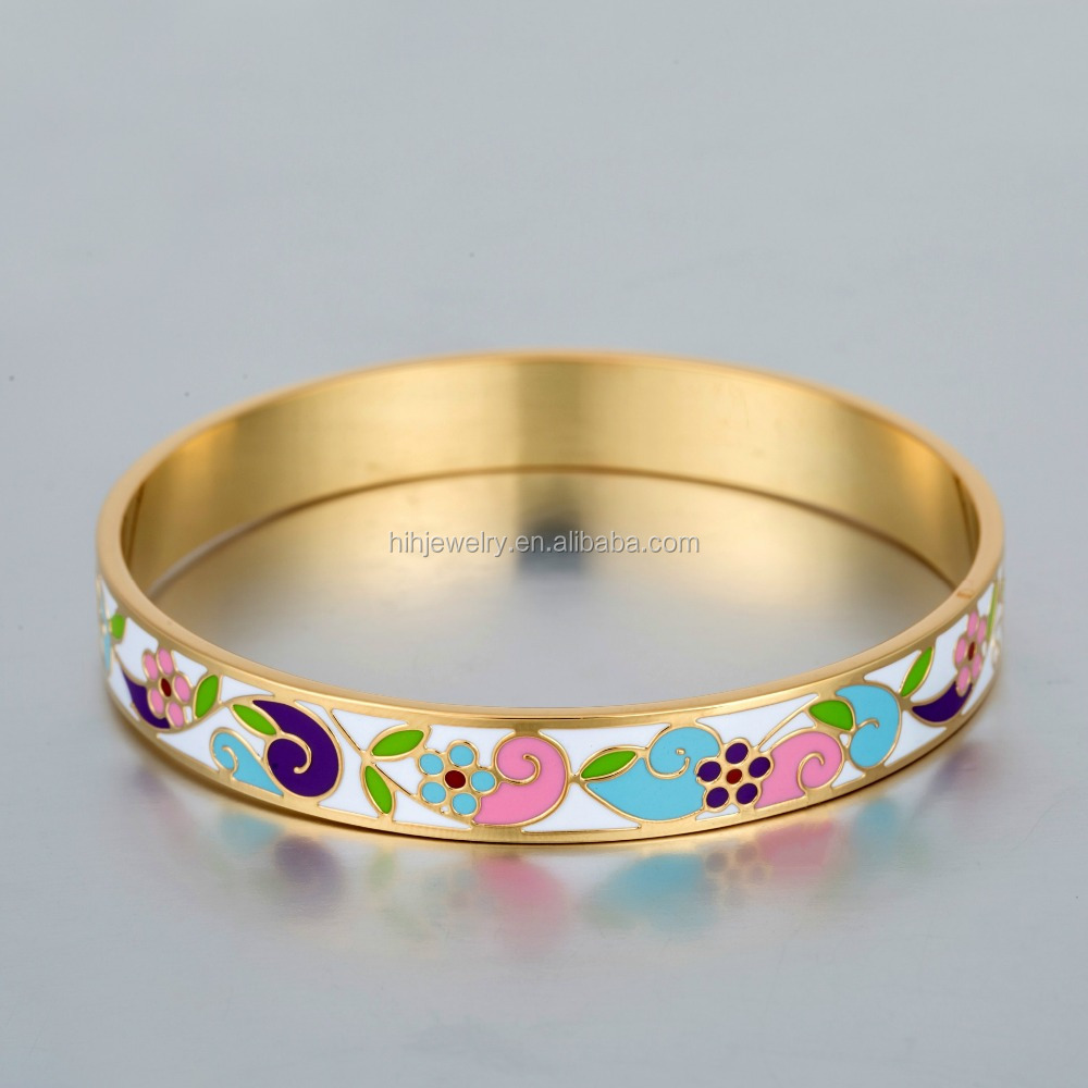 wholesale stainless steel brass spring colorful 10mm cloisonne jewelry enamel bangle bracelet