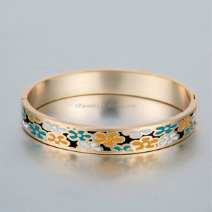 wholesale stainless steel brass spring colorful 10mm cloisonne jewelry enamel bangle bracelet