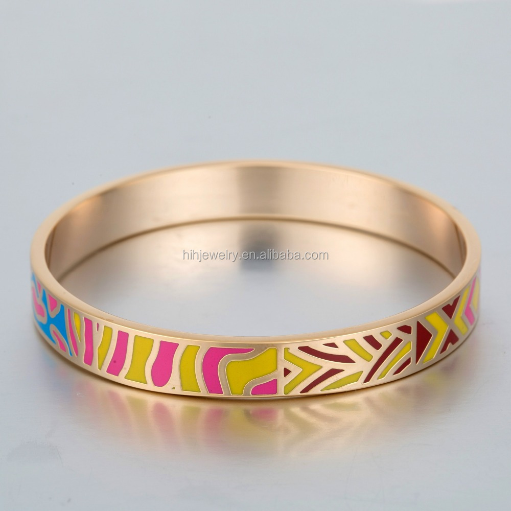 wholesale stainless steel brass spring colorful 10mm cloisonne jewelry enamel bangle bracelet