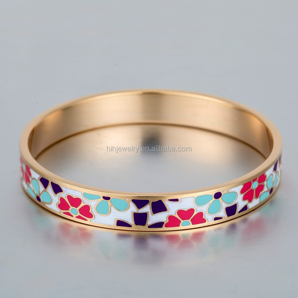 wholesale stainless steel brass spring colorful 10mm cloisonne jewelry enamel bangle bracelet