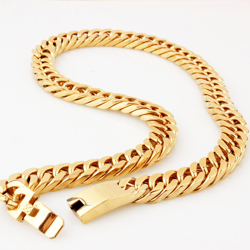 18K gold plated HipHop stainless steel Saudi gold chain byzantine gold necklace Cuban link chain for men