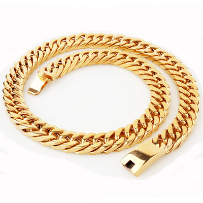 18K gold plated HipHop stainless steel Saudi gold chain byzantine gold necklace Cuban link chain for men