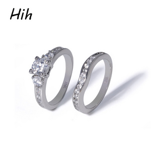 Stainless Steel Simple CZ Engagement Bridal Wedding Couple Ring Set