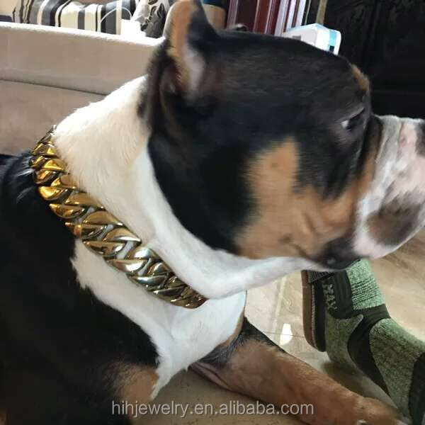 32mm stainless steel good quality gold cuban link dog chain collar