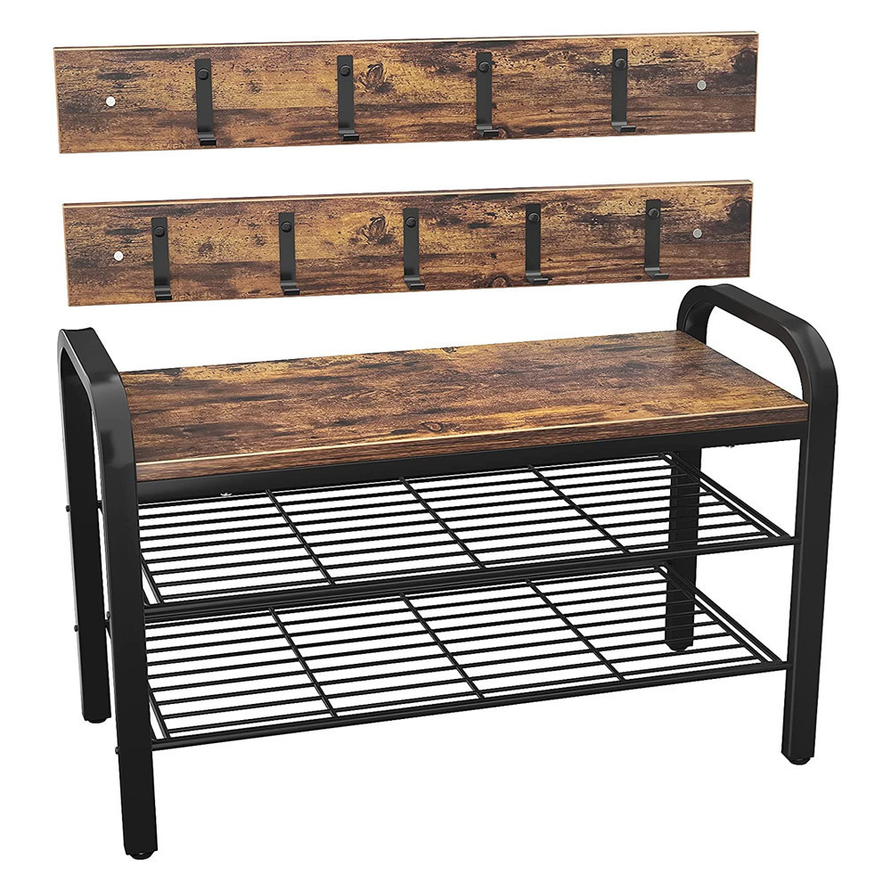 Caoxian Hi Home Coat Rack Shoe Bench Sets, 3 Tier Shoe Bench with Coat Hook Shoe Organizer