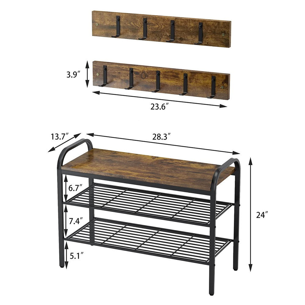 Caoxian Hi Home Coat Rack Shoe Bench Sets, 3 Tier Shoe Bench with Coat Hook Shoe Organizer