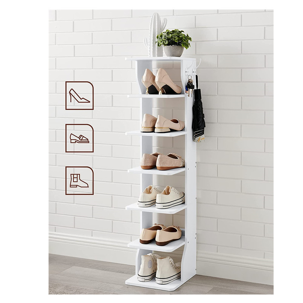 Cao Xian Hi Home Wood Shoe Rack, 6-Tier Slim Shoe Storage Rack, Space-Saving, for Entryway, Corner, Closet