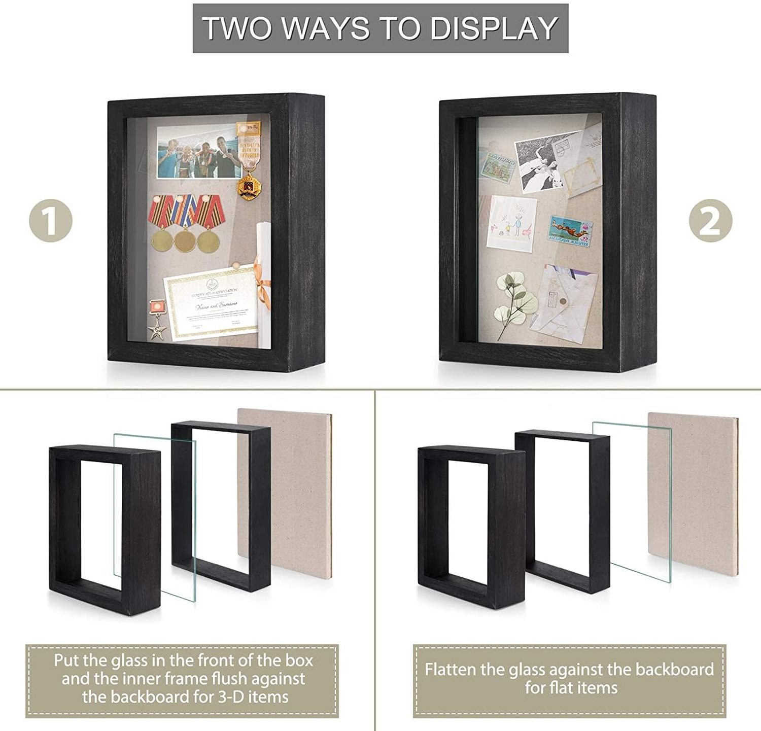 CaoXian HiHome Shadow Box Display Case with Solid Wood Frame and Removable Glass Window Memory Box