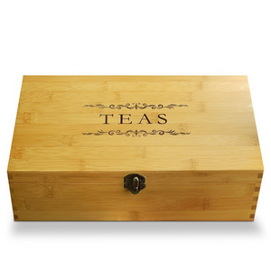 Adjustable Tea Box 128 Tea Bag Storage Organizer Bamboo box With Latching Lid