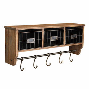 Rustic Coat Rack Wall Mounted Shelf with Hooks & Baskets