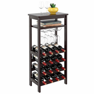 Caoxian Hi Home Bamboo Wine Rack Free Standing Wine Holder Display Shelves with Glass Holder Rack