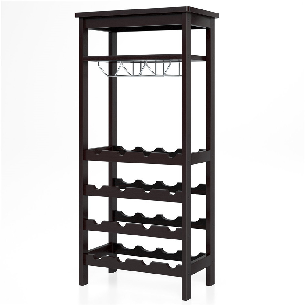 Caoxian Hi Home Bamboo Wine Rack Free Standing Wine Holder Display Shelves with Glass Holder Rack