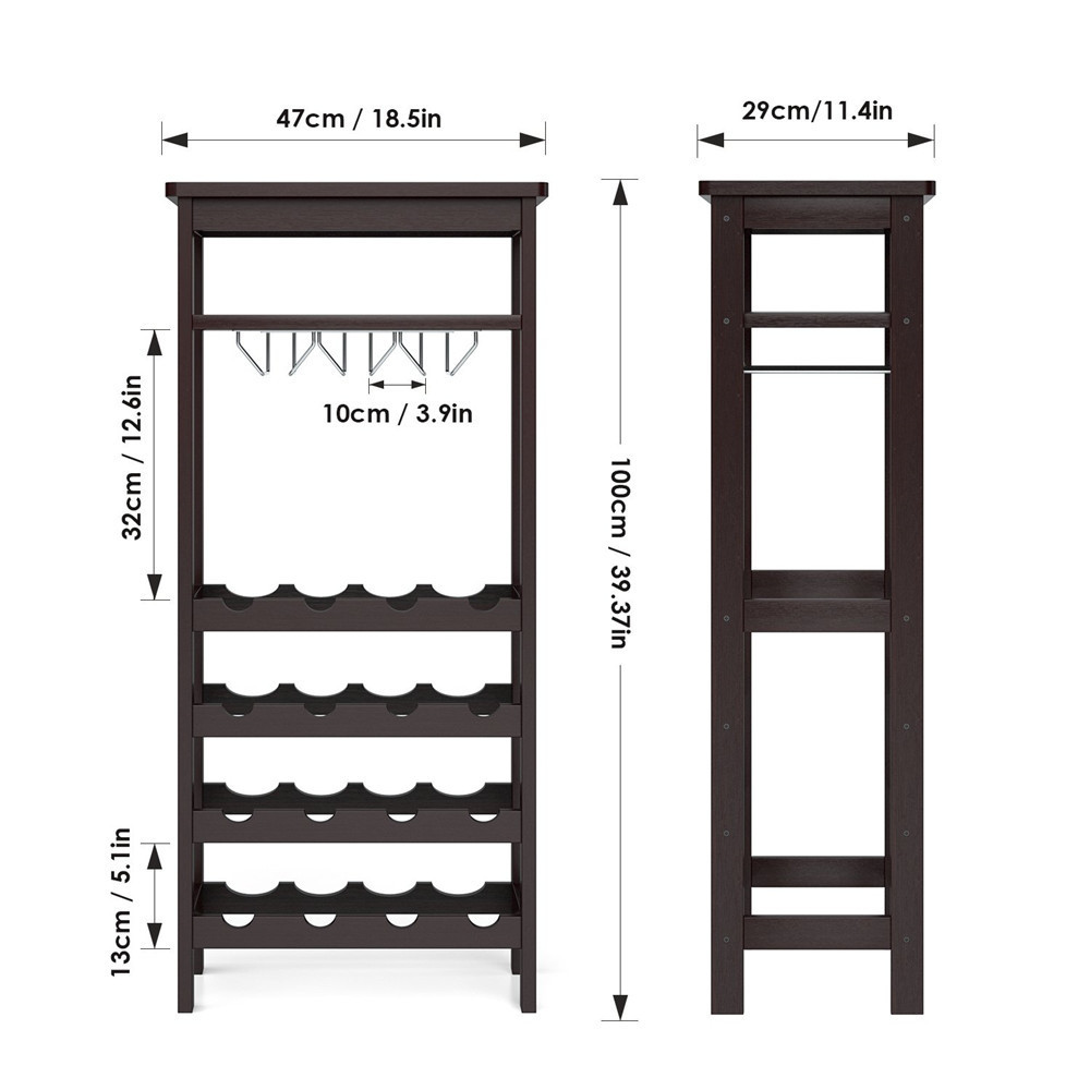 Caoxian Hi Home Bamboo Wine Rack Free Standing Wine Holder Display Shelves with Glass Holder Rack