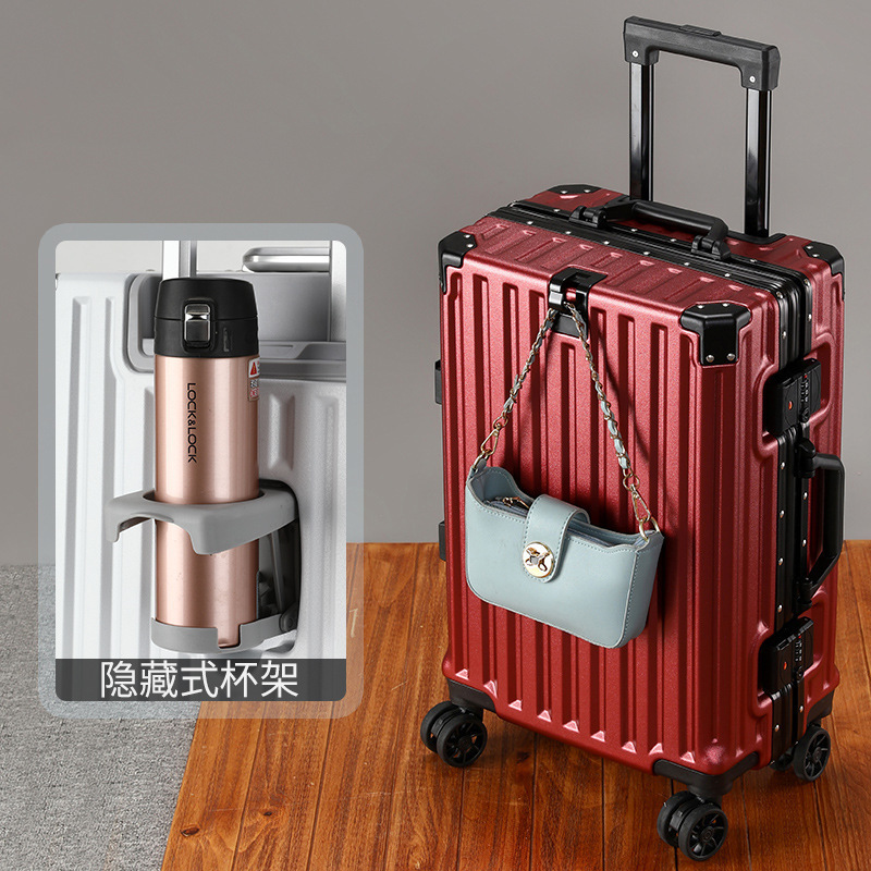 PC Luggage With Aluminum Frame 20inch Boarding Case Multifunctional Travel Case With Cup Holder USB Rechargeable Trolley