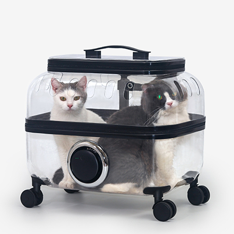 Pet Dog Trolley Backpack Portable Outdoor Cat Dog Carrier Bag Travel Wheeling Suitcase For Pet Travel Transparent Case