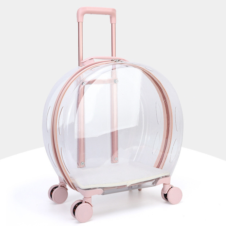 Hot Sale Transparent Capsule Pet Travel Trolley For Puppies Dogs Cat Carriers Bag With Trolley Wheel